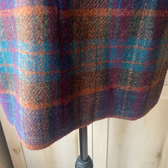 VTG 90s colorful plaid wool oversized blazer leather trim S academia old money - Picture 14 of 14